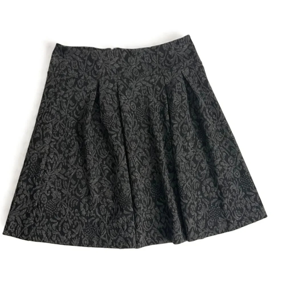 Loft NWT Charcoal Grey Floral Knee Length School‎ Girl Skirt Size 8